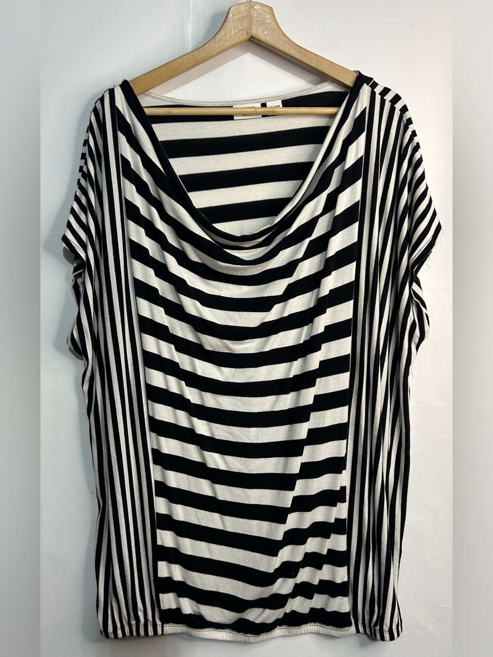 Cato Black & White Striped Draped Cowl Neck Shirt 22/24W